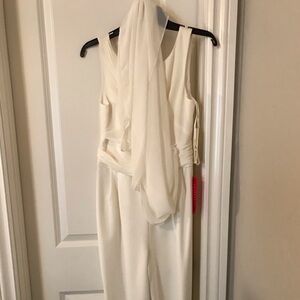 Eliza J Cream Jumpsuit with Draped Detail